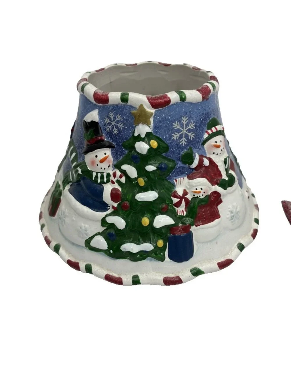 Yankee Candle Snowmen Christmas Candle Shade Plate Set Candy Cane Holiday Decor